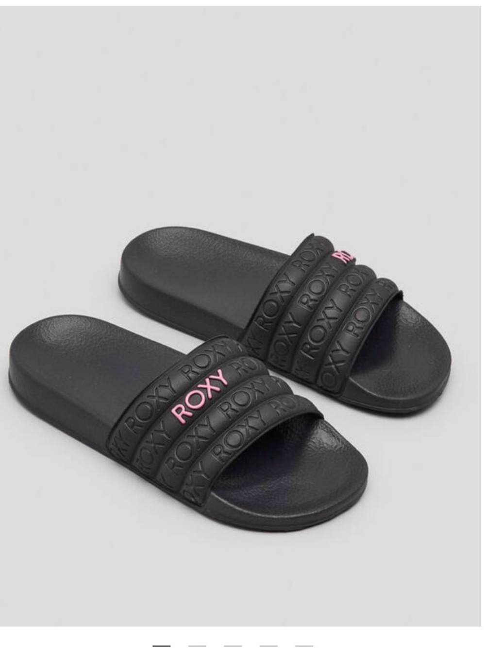 NWOT Roxy Girls Slippy Waterproof Slides Black with Pink Logo Accent
